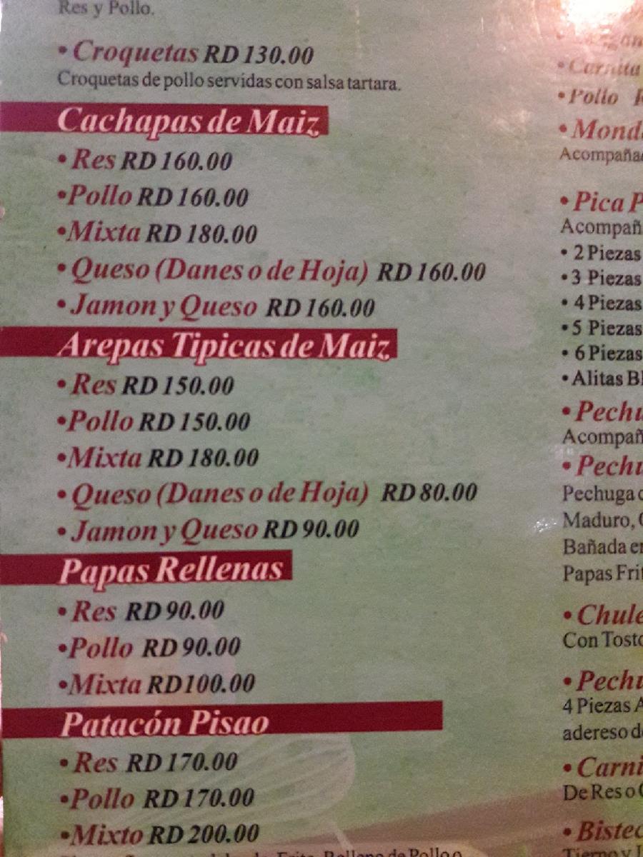 Menu at Las Delicias Paisas restaurant, Punta Cana