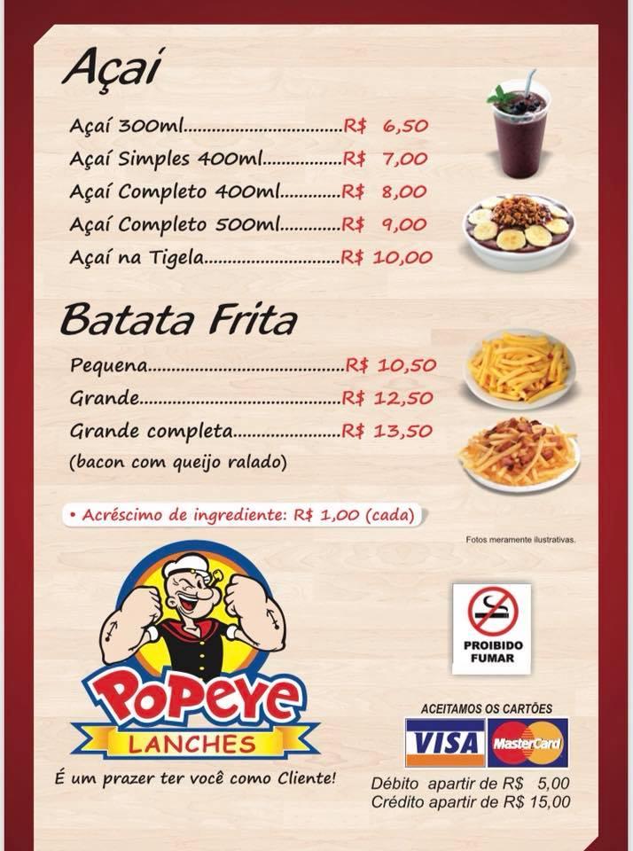 Popeye Lanches cardápio