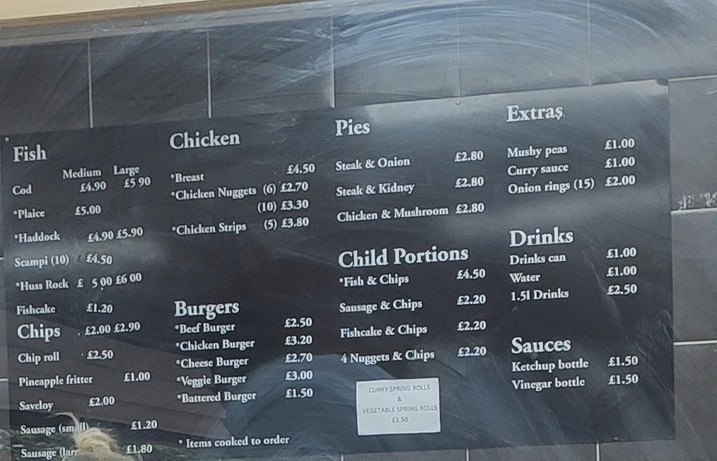 Menu at Admirals Fish and Chips fast food, Ipswich