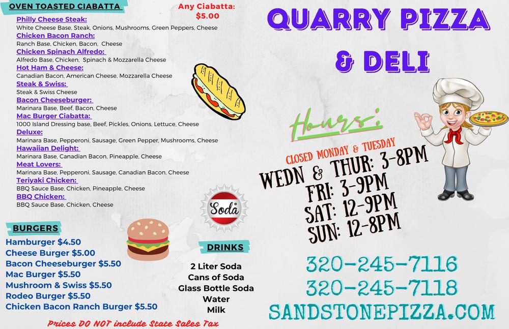 Menu at Sandstone Pizza & Deli pizzeria, Sandstone
