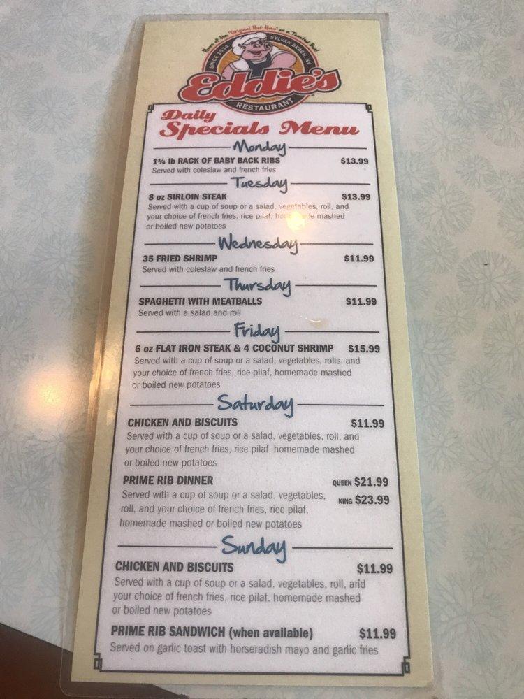 Menu at Eddie's restaurant, Sylvan Beach