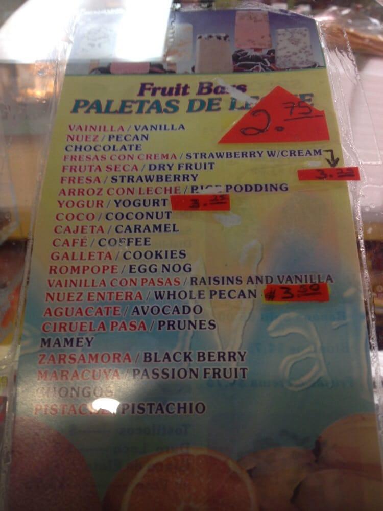 Carta del pub y bar Paleteria La Reyna De Michoacan, El Monte