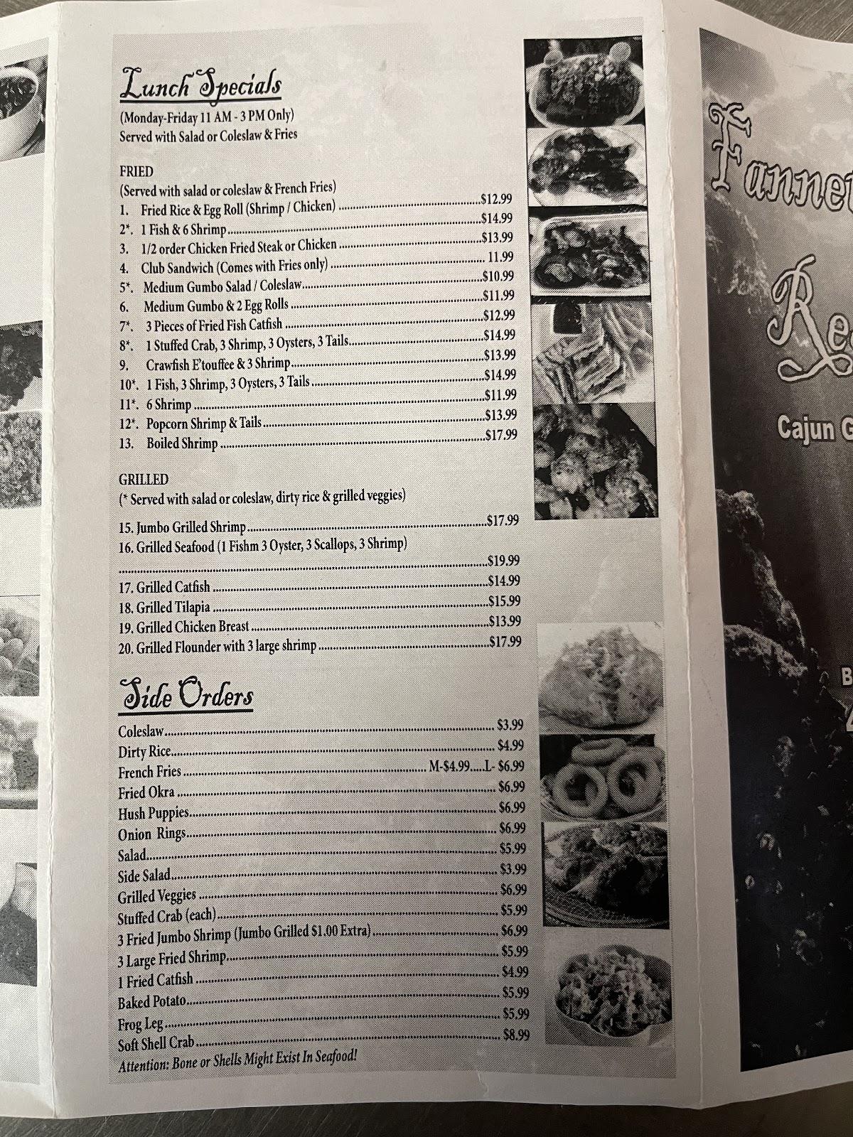 Menu at Seafood restaurant, Beaumont, FM 365