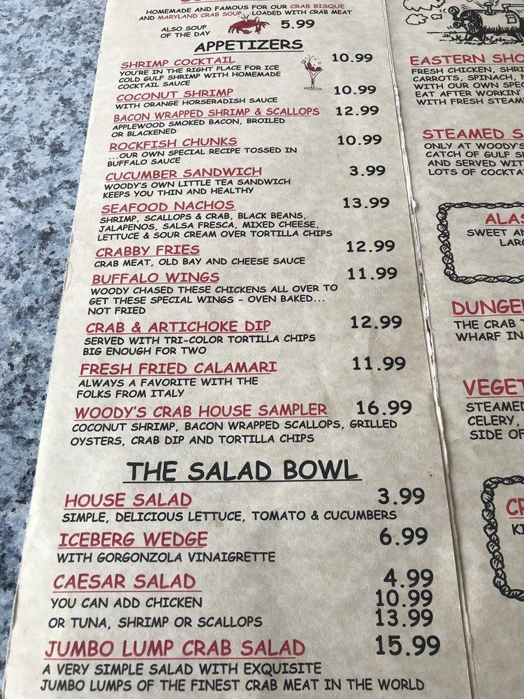 Menu at Woody's Crab House restaurant, North East