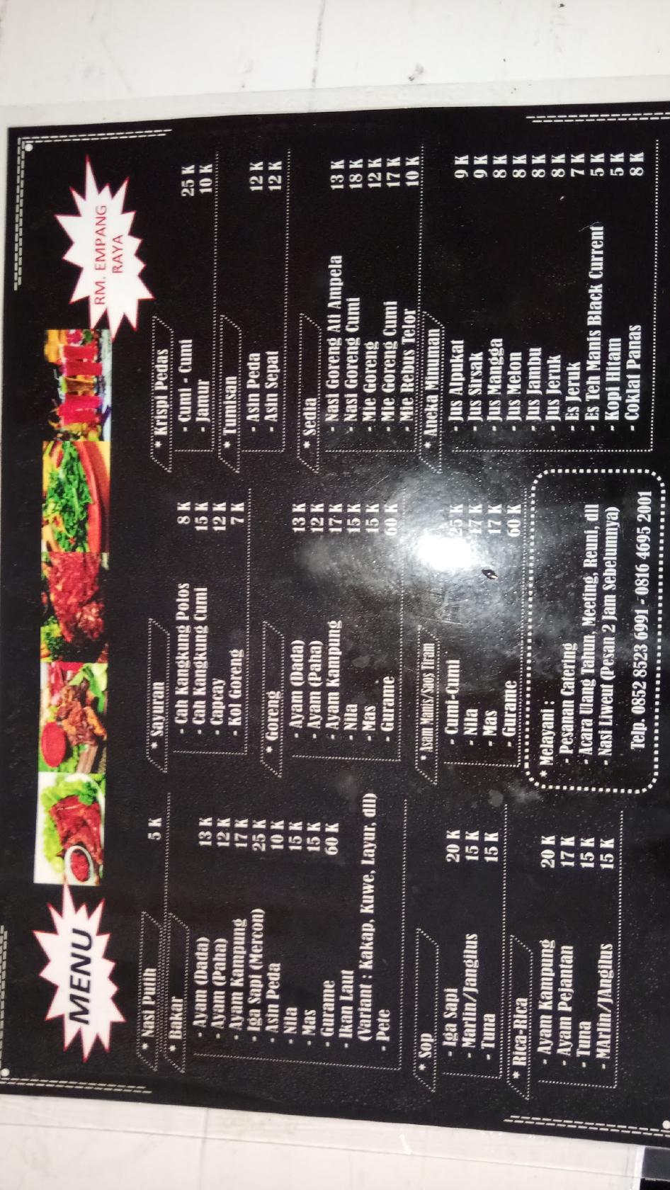 Menu at RM. EMPANG RAYA restaurant, Pelabuhanratu