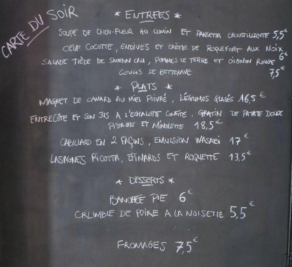 Menu at La Consigne pub & bar, Lille