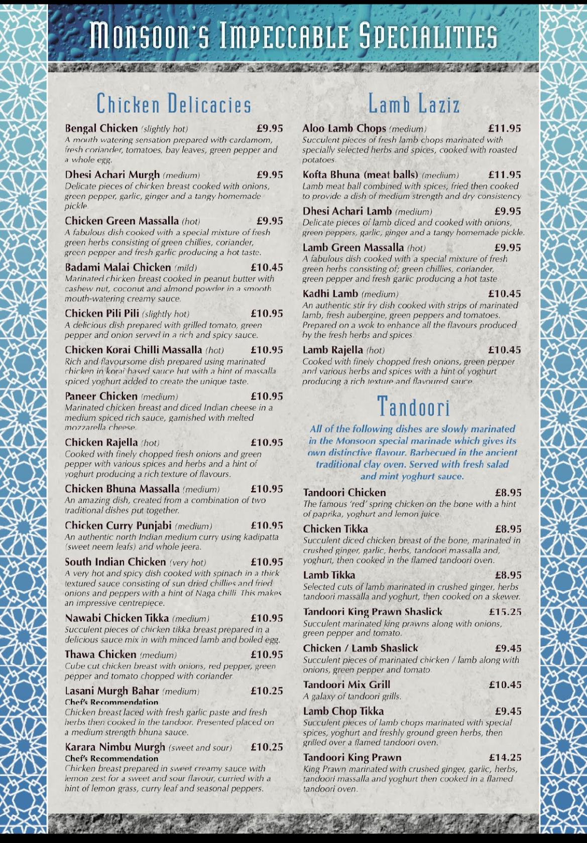 Menu at MONSOON MAJESTIC INDIAN DINING restaurant, NewcastleunderLyme
