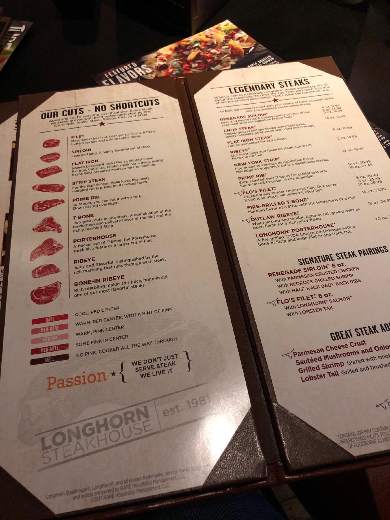 Menu at LongHorn Steakhouse, Bismarck, E Interstate Ave