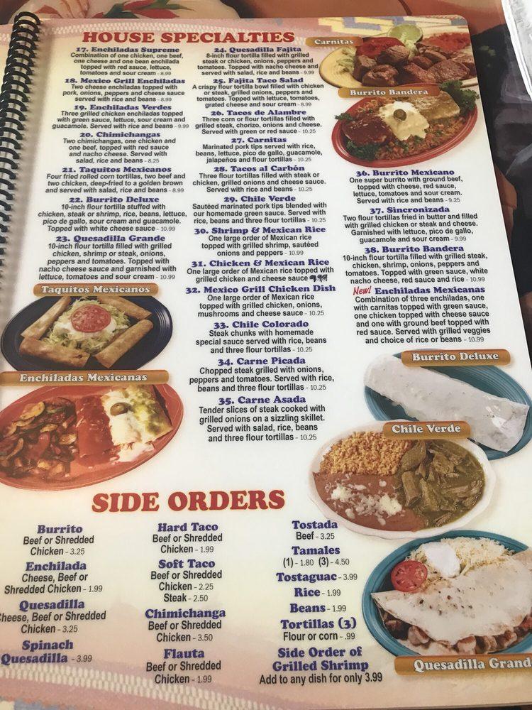 Menu at Mexico Grill restaurant, Ruleville