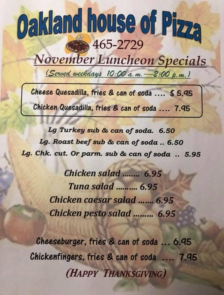 Menu at Oakland House of Pizza pizzeria, Oakland