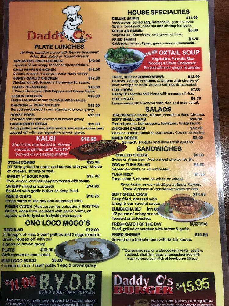 Menu at Daddy O's Restaurant, Lihue