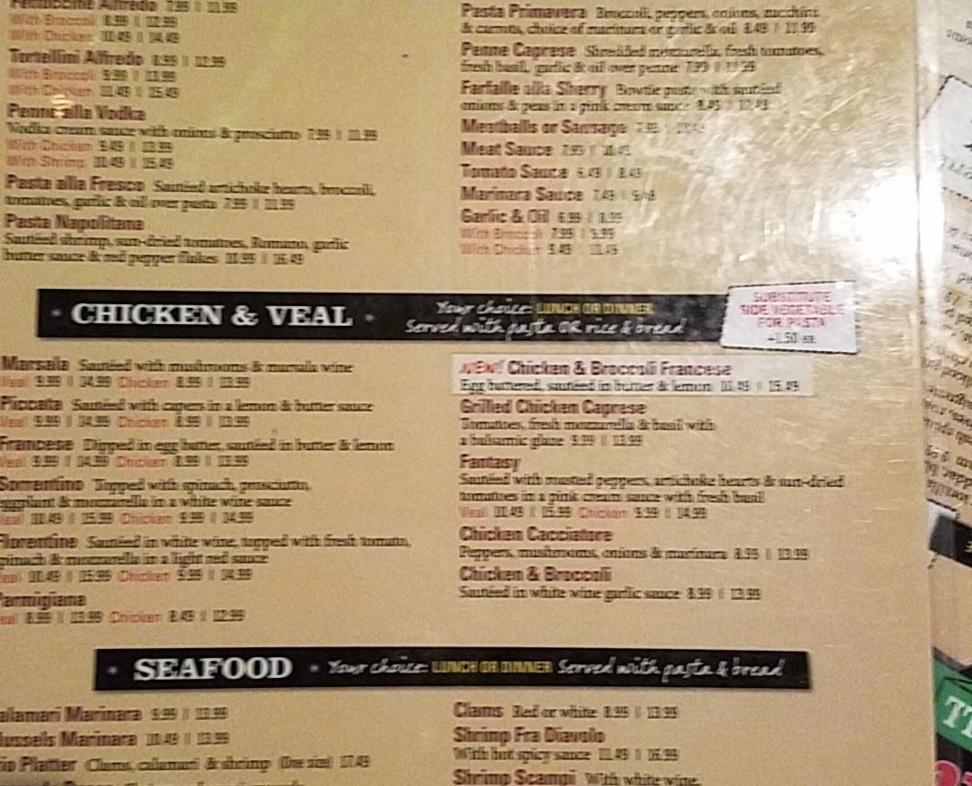 Menu at Spinelli's Brick Oven Pizzeria, Brodheadsville
