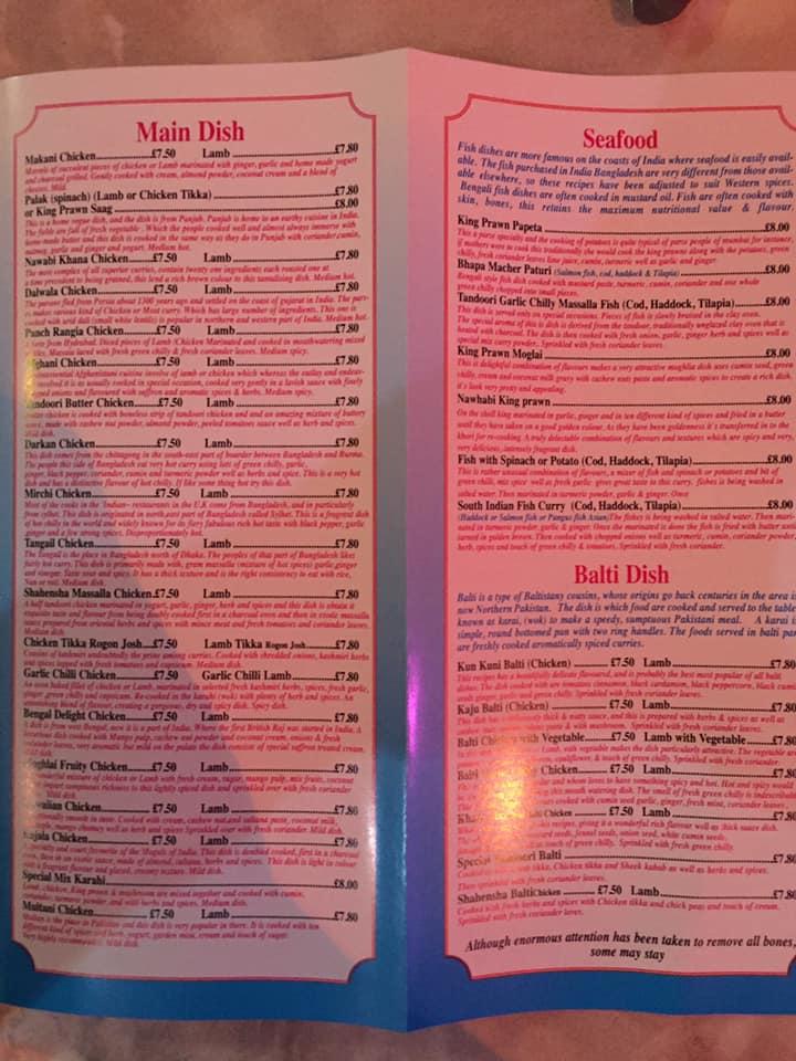 Menu at Woodthorpe Spice restaurant, York