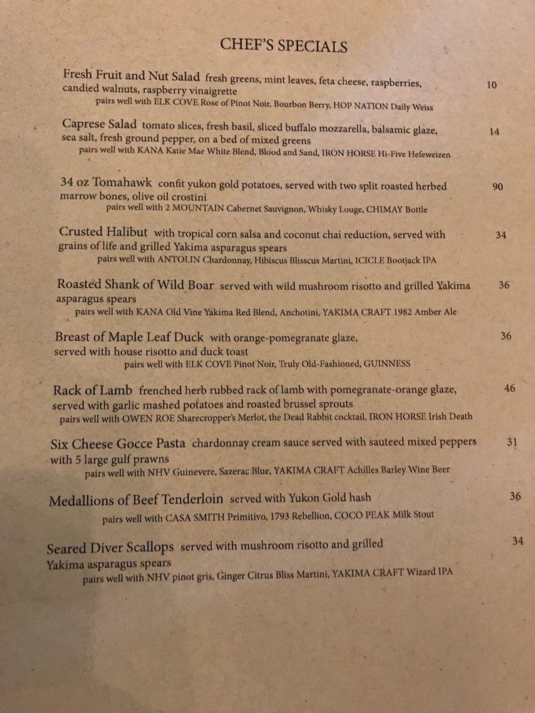 Menu at Yakima Steak Company steakhouse, Yakima