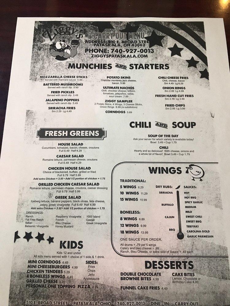 Menu at Ziggy's Bar & Grill, Inc., Pataskala, 510 E Broad St