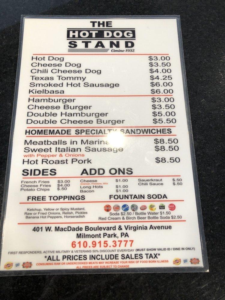 Menu at The Hot Dog Stand, Folsom