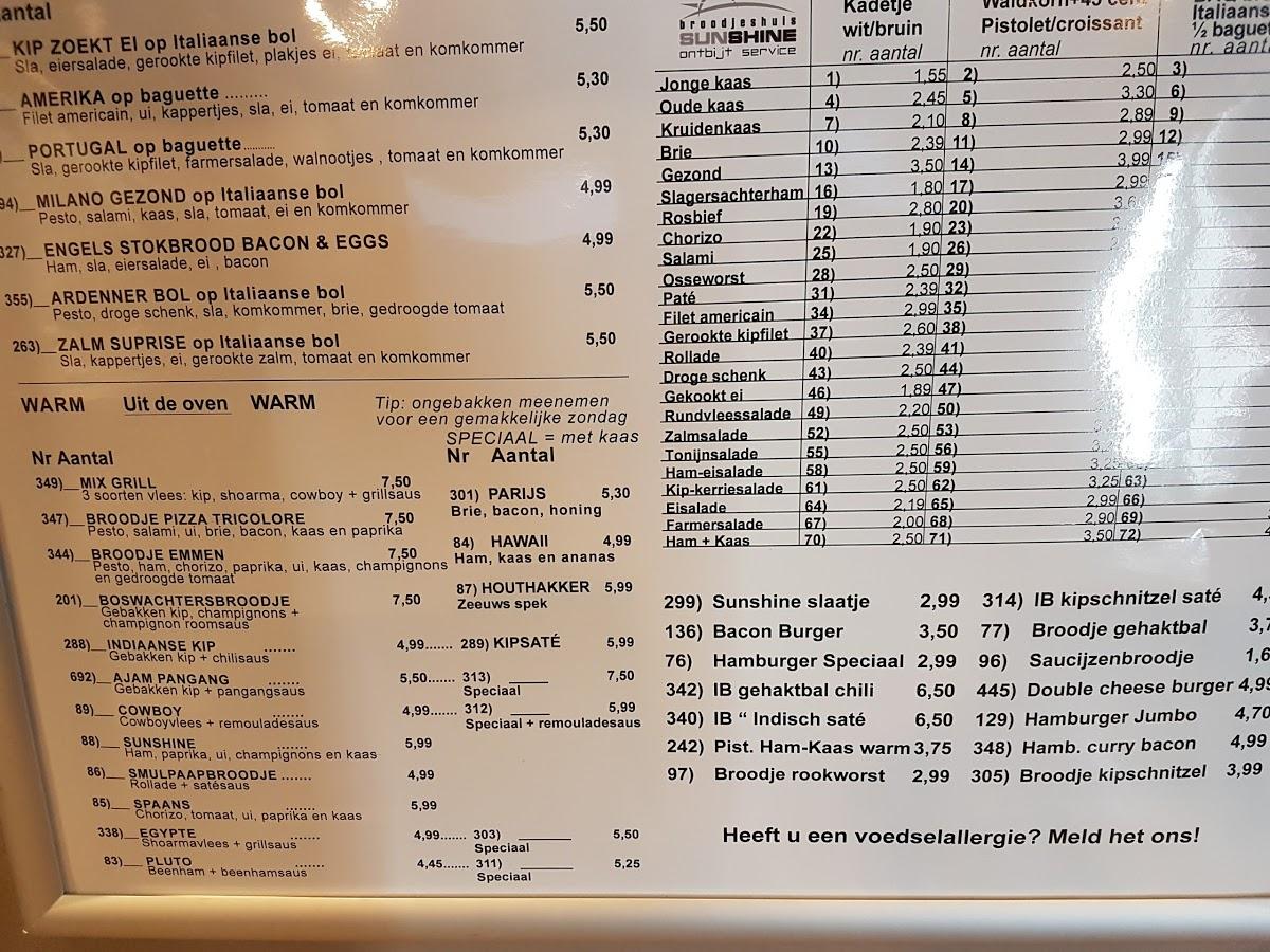 Speisekarte von Broodjeshuis Sunshine, Emmen