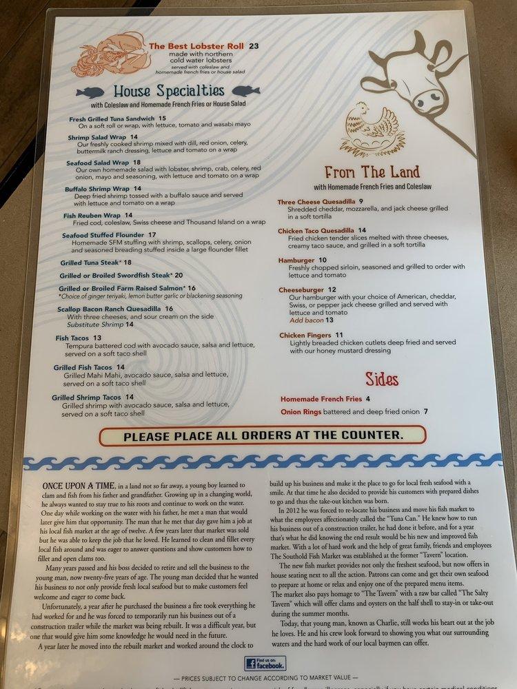 Menu at Southold Fish Market restaurant, Southold