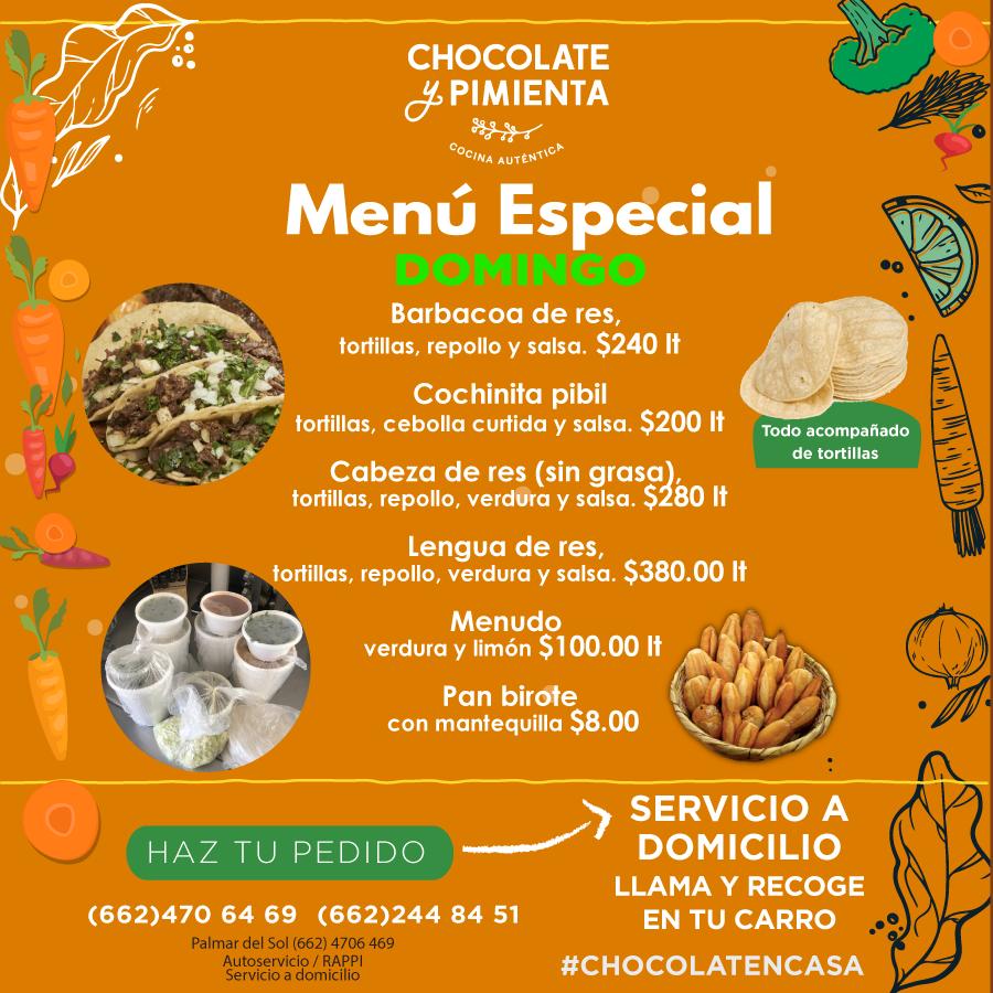 Menu at Chocolate y Pimienta, Hermosillo, Av. Hidalgo 24