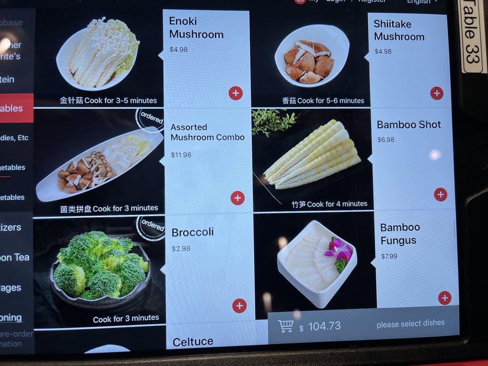 Menu at Haidilao Hot Pot restaurant, Chicago