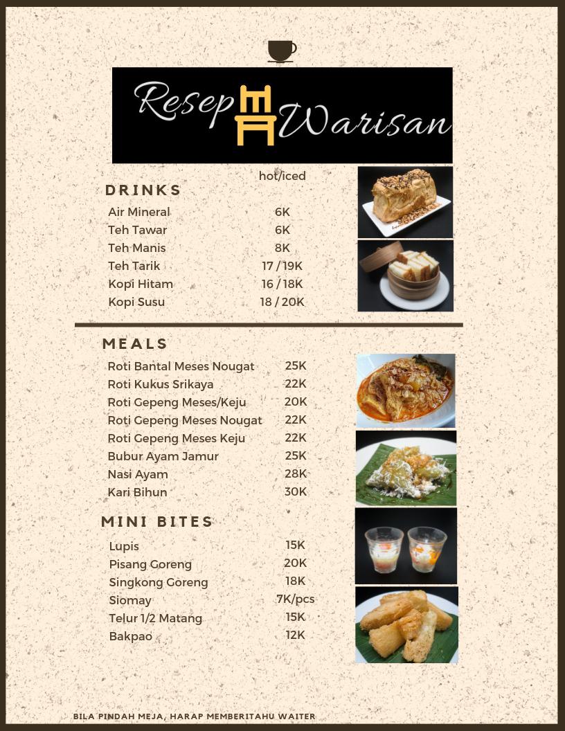 Menu at Resep Warisan, Mall of Indonesia restaurant, North Jakarta