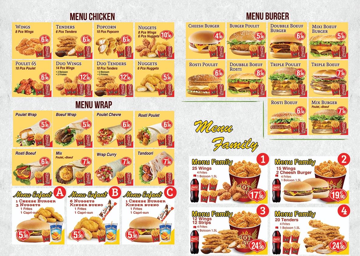 Menu at JLA Chicken Center restaurant, Sens