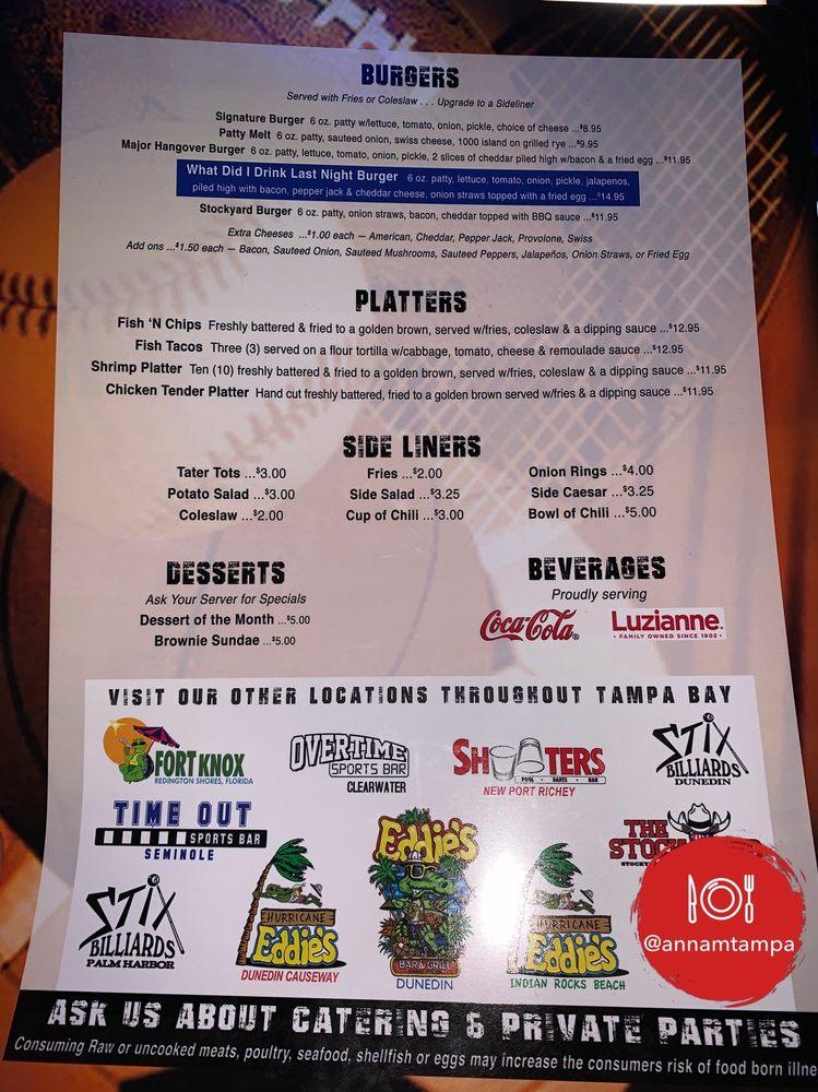 Menu at Stix Billiards Oldsmar pub & bar, Tampa