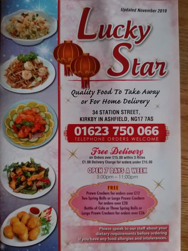 Menu at Lucky Star Chinese Takeaway restaurant, Sutton-in-Ashfield