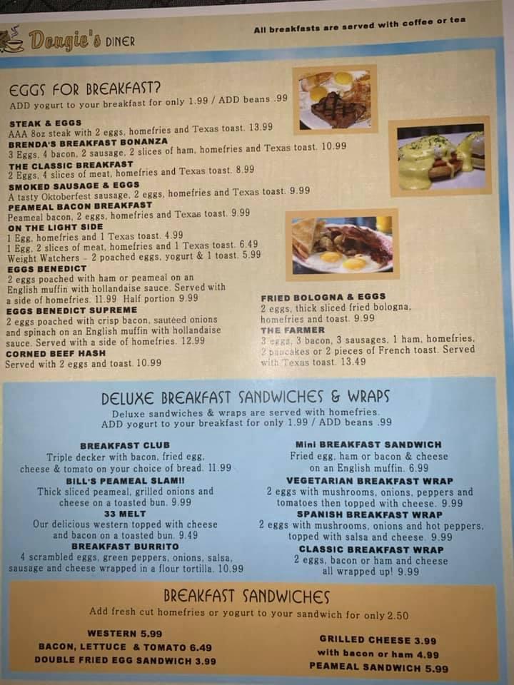 Menu at Dougie's Diner restaurant, Quinte West, 12 Carrying Place Rd