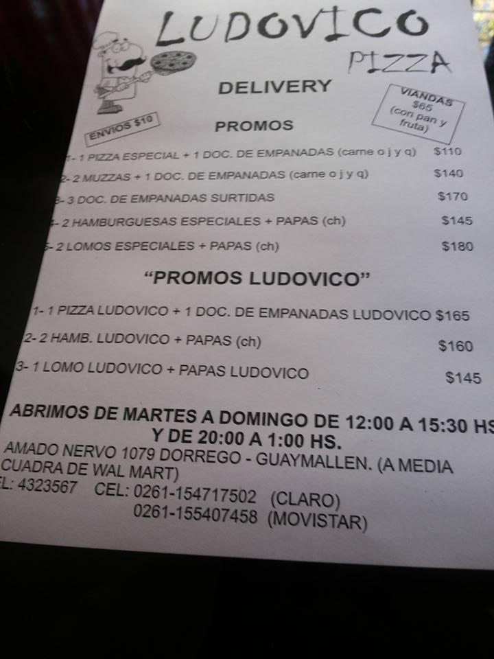 Menu at Ludovico Pizza pizzeria, Mendoza