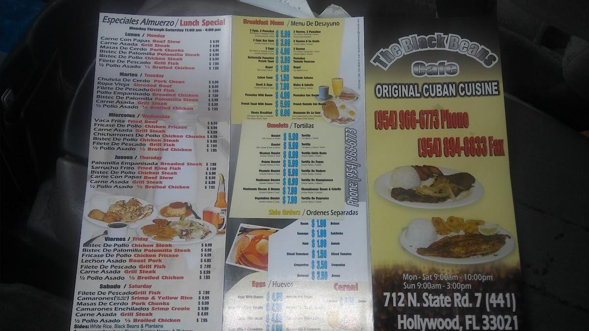 Menu at The Black Beans Cafe, Hollywood, 712 S State Rd 7