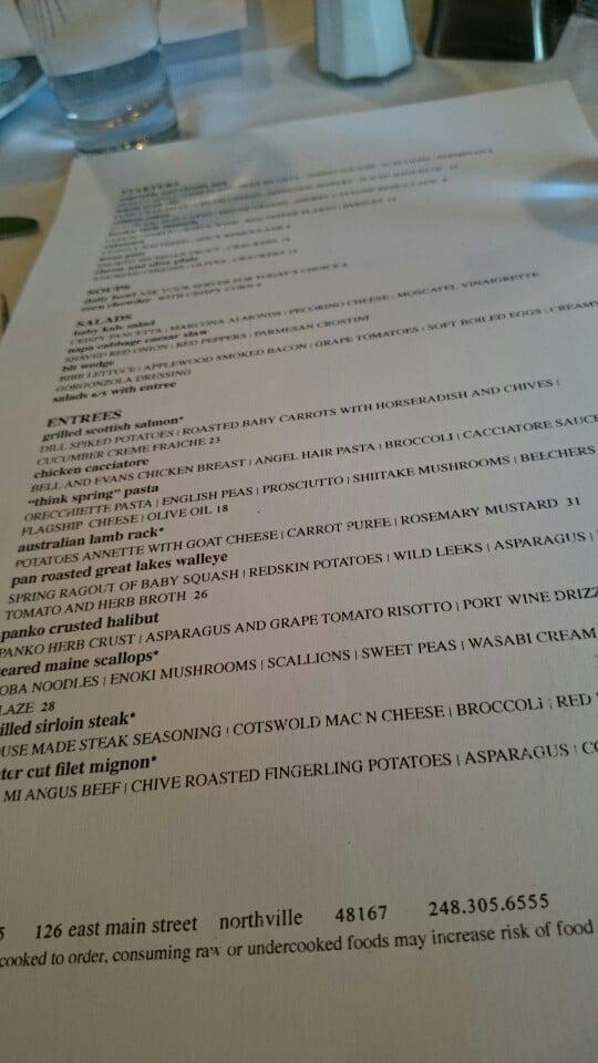 Menu at Table 5 restaurant, Northville