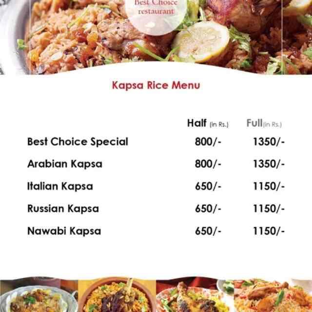 Best Choice Restaurant menu