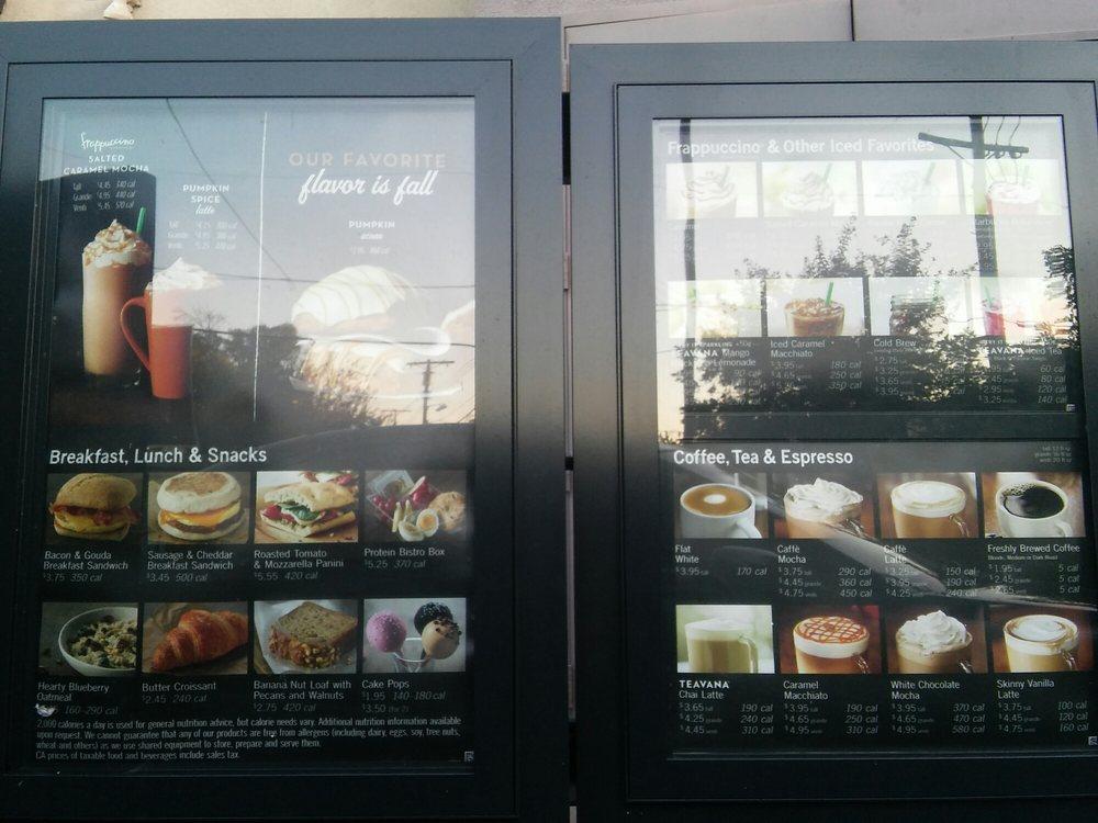 Menu at Starbucks restaurant, Los Angeles, 12520 Sherman Way