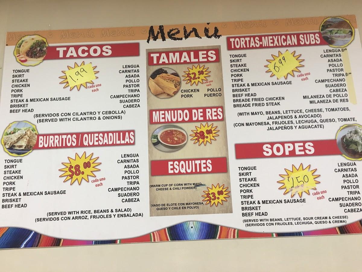Menu at La blanca taqueria restaurant, Kannapolis