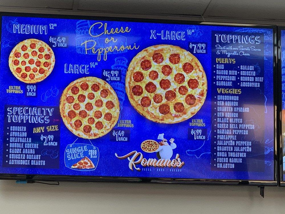 Carta de pizzería Romanos Pizza Subs And Salads, Cathedral City