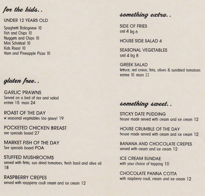 Menu at Snug Tavern pub & bar, Snug