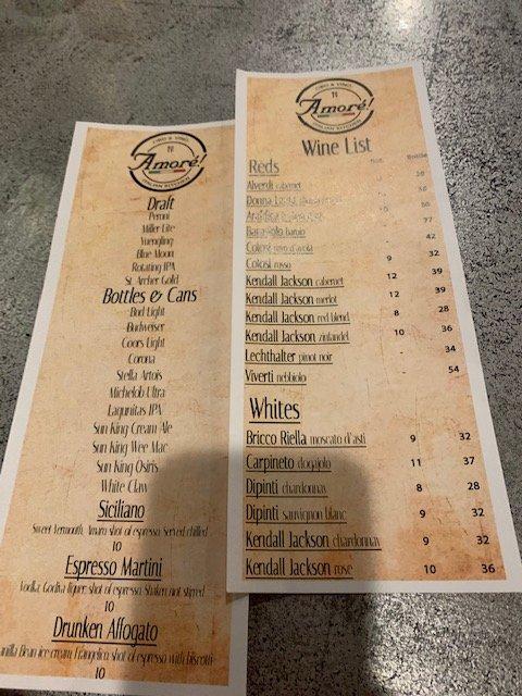 Menu at Amore! Italian Kitchen restaurant, Indianapolis