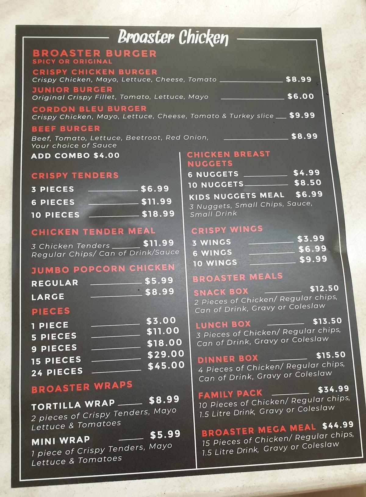 Menu At Broaster Chicken Restaurant, Hamilton