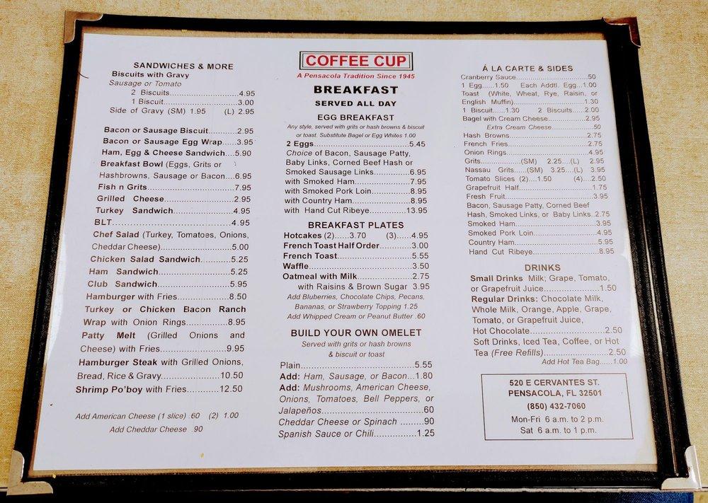 Menu at Coffee Cup Restaurant, Pensacola