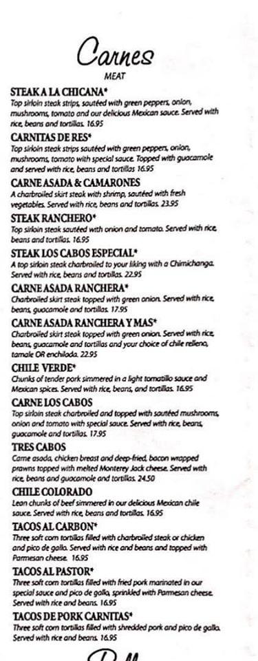 Menu at Los Cabos Family Style Mexican Restaurant, Ellensburg