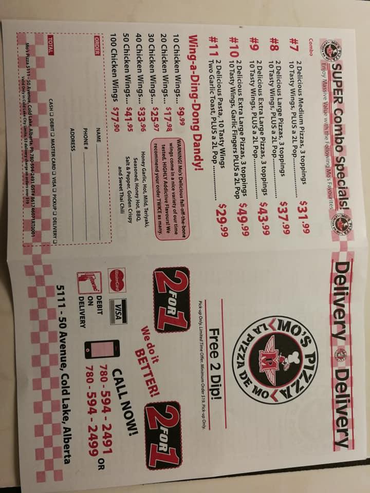 Menu At Mo S Pizza Pizzeria Cold Lake