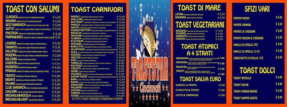 Menu di Toaststar toasteria takeaway 