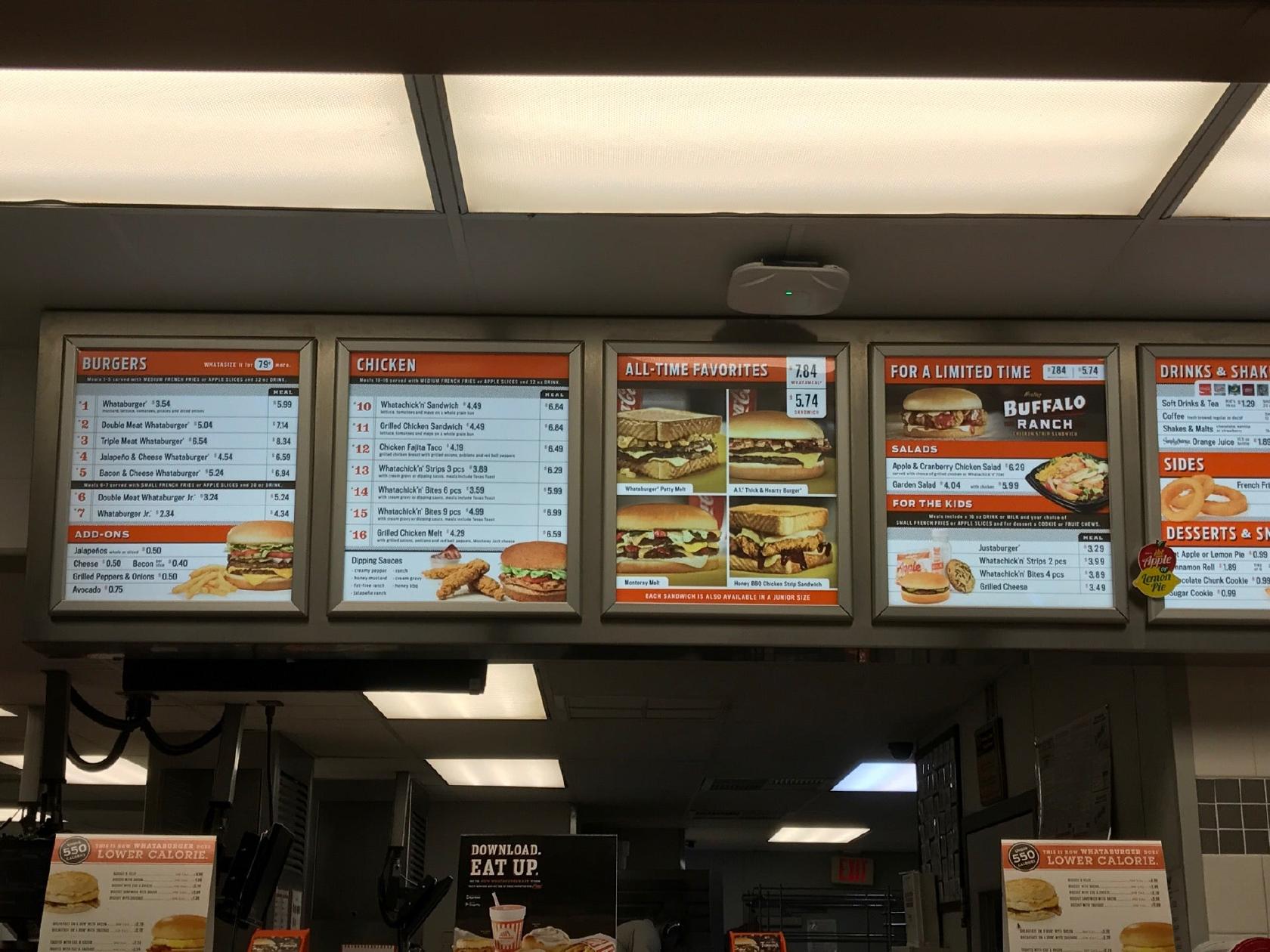 Menu at Whataburger fast food, Brownsville, W Alton Gloor Blvd