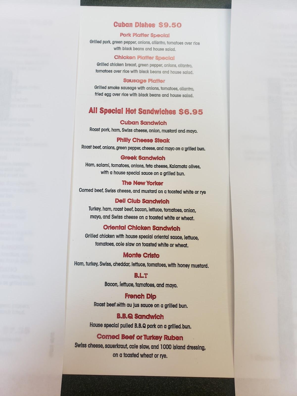 Menu at Jose's Cuban Sandwich &Deli restaurant, Williamston