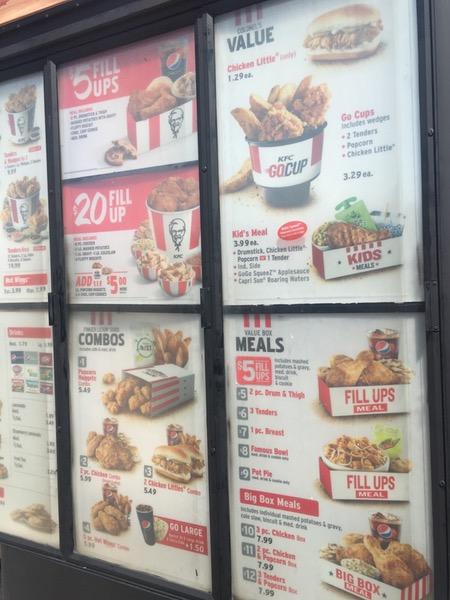 Menu at KFC fast food, Ponca City