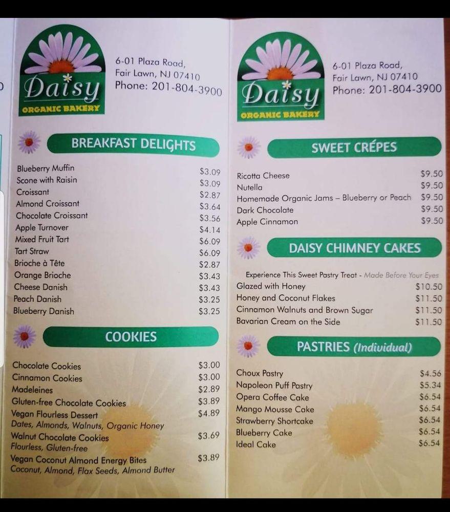 Menu at Daisy Organic Bakery, Fair Lawn