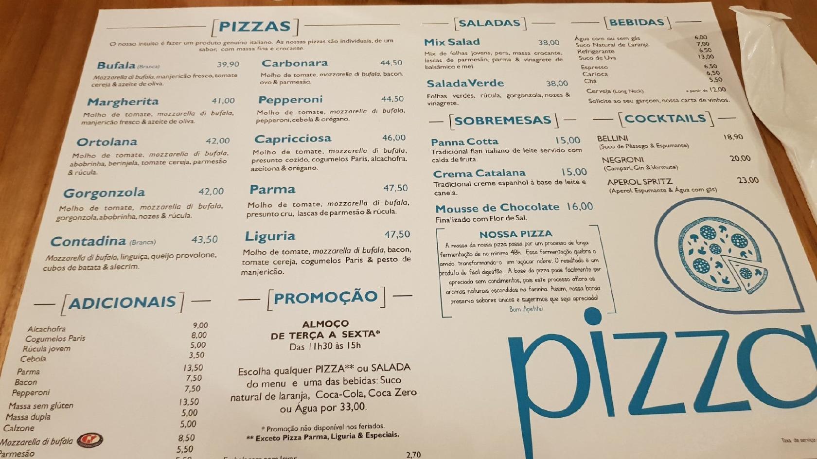 A Pizza cardápio