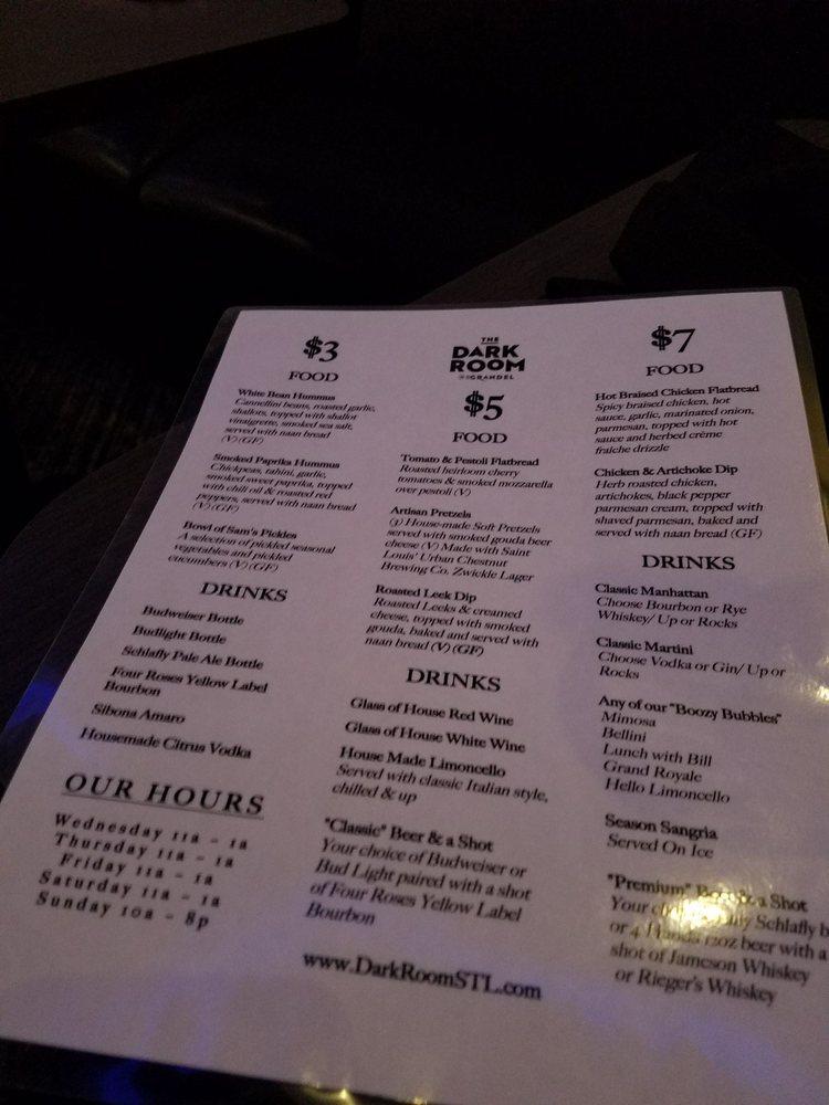 Menu at The Dark Room at The Grandel pub & bar, St. Louis, Grandel Square
