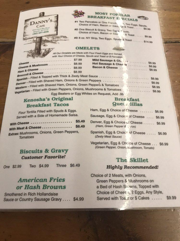 Menu at Danny's Cafe, Kenosha